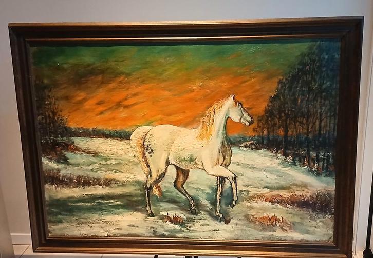 Oud groot olieverf schilderij paard, Antiek en Kunst, Kunst | Schilderijen | Klassiek, Ophalen of Verzenden