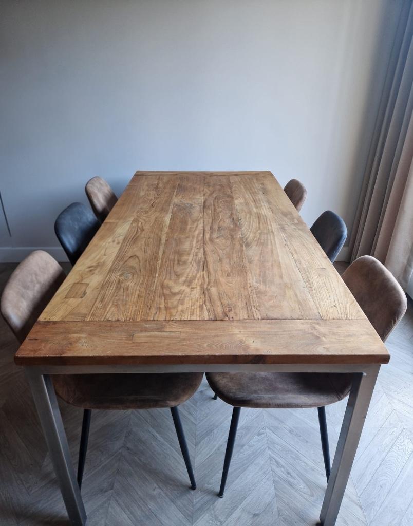 Houten eettafel + 6 stoelen – 180x90 cm – Troubadour, Huis en Inrichting, Tafels | Eettafels, Ophalen, Gebruikt, Eikenhout, 50 tot 100 cm