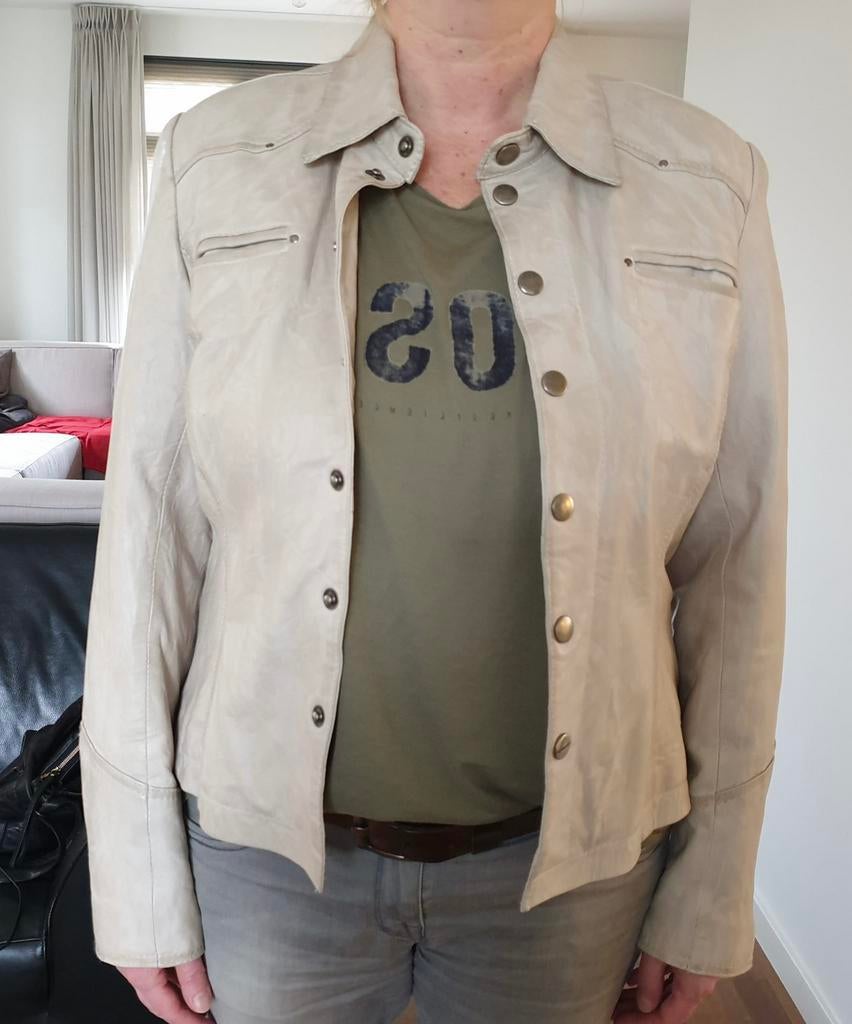 Leuke beige leren jas Transmission, Ophalen of Verzenden, Zo goed als nieuw, Beige