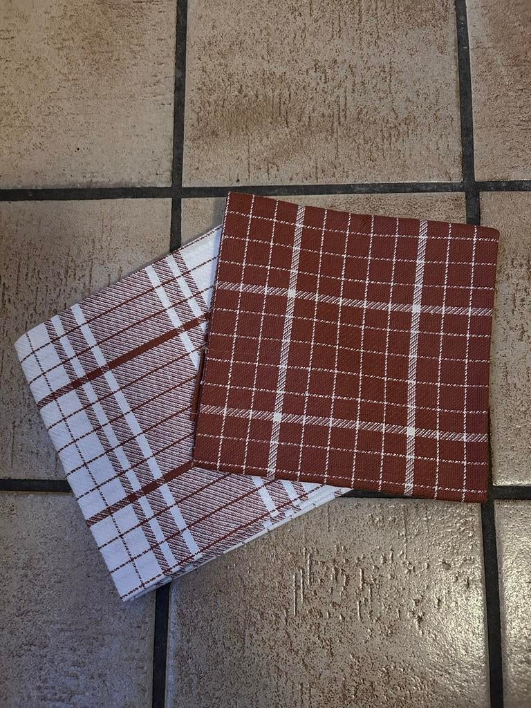 Set van 2 half linnen theedoeken, bruin/wit geruit, Ophalen of Verzenden, Nieuw, Bruin, Theedoek of Handdoek