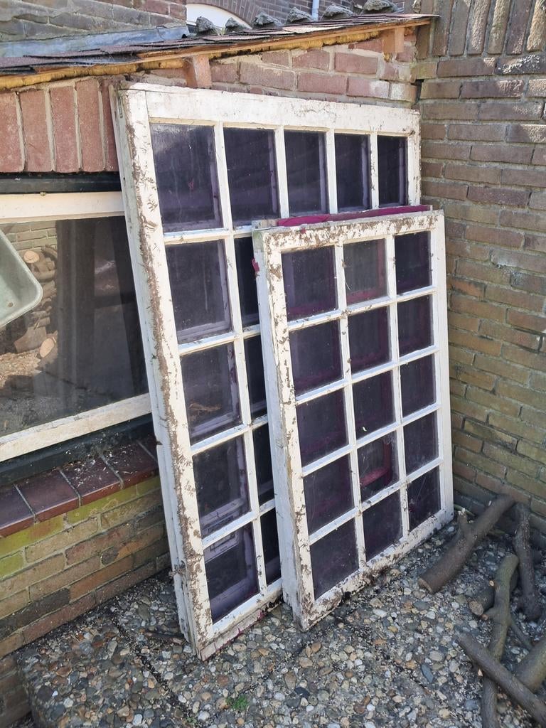 4 oude schuiframen, Doe-het-zelf en Verbouw, Glas en Ramen, Ophalen, Gevelraam of Ruit, Gebruikt, Minder dan 80 cm