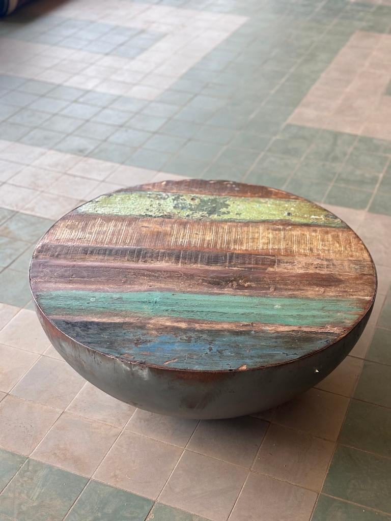 Ronde Industriële Salontafel Sloophout Metaal Meerkleurig, Gebruikt, 50 tot 100 cm, Rond, 50 tot 100 cm