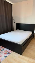 IKEA MALM bedframe met lattenbodem en lades, Ophalen, Gebruikt, Zwart, Tweepersoons