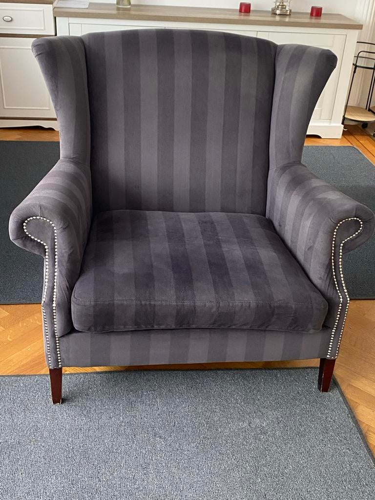 Grijze fauteuil met strepen, Gebruikt, Ophalen of Verzenden, Eén, Stof