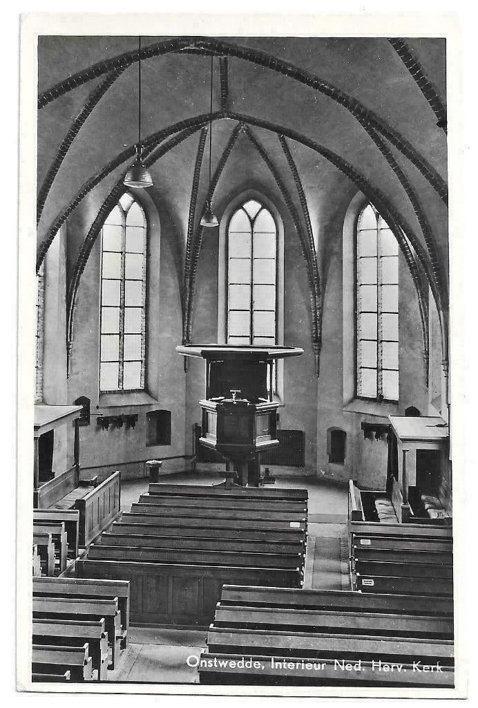 AK Onstwedde - Interieur Ned. Herv. Kerk, Verzamelen, Ansichtkaarten | Nederland, Verzenden, 1960 tot 1980, Ongelopen, Groningen