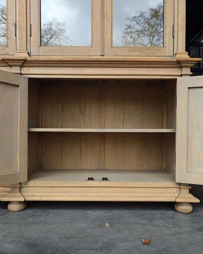 Hoge eikenhouten vitrinekast | Chique vitrinekast #6592, Huis en Inrichting, Kasten | Vitrinekasten, Niet ingevuld, Gebruikt, 150 tot 200 cm