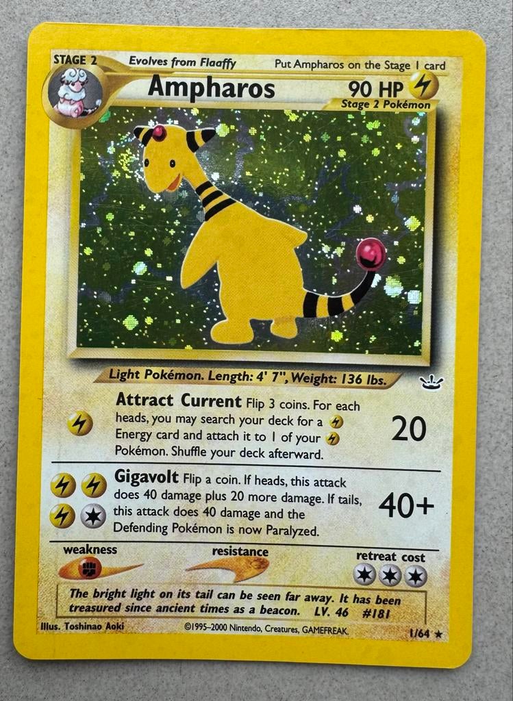 Pokémon kaart Ampharos 1/64, Ophalen of Verzenden, Losse kaart, Foil
