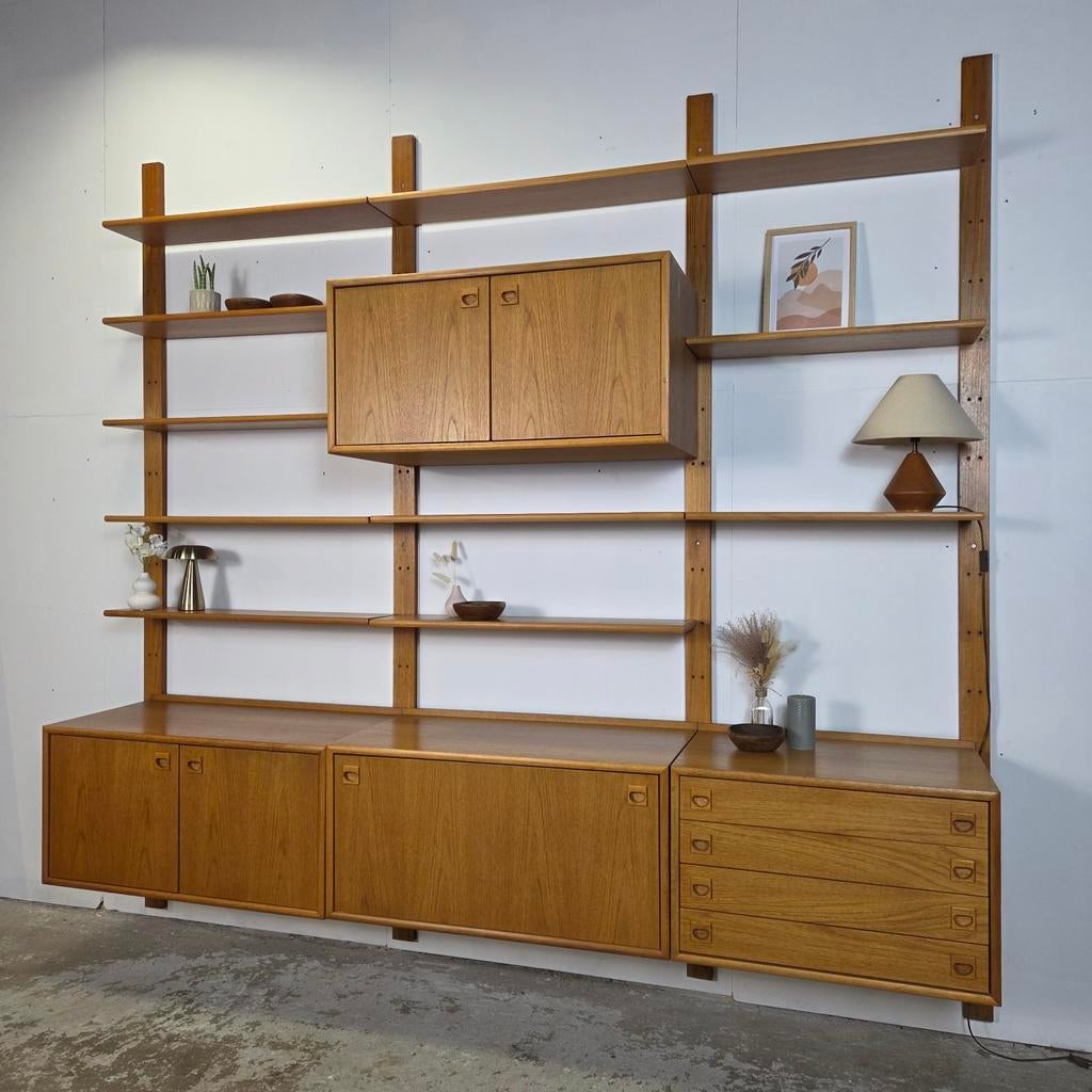 Vintage Deens teak wandsysteem jaren 60 boekenkast Danish, Ophalen, 250 tot 300 cm, Gebruikt, 200 cm of meer