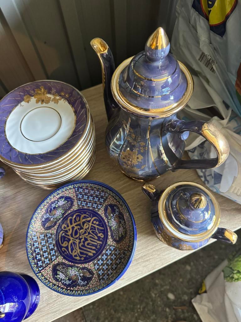 Prachtig Marokkaans theeservies - Blauw met goud, Ophalen of Verzenden