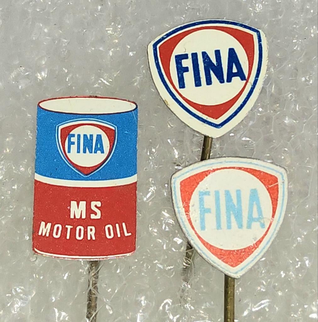 3 Vintage FINA Speldjes - Motor Olie en Logo, Verzamelen, Ophalen of Verzenden, Gebruikt, Merk, Speldje of Pin