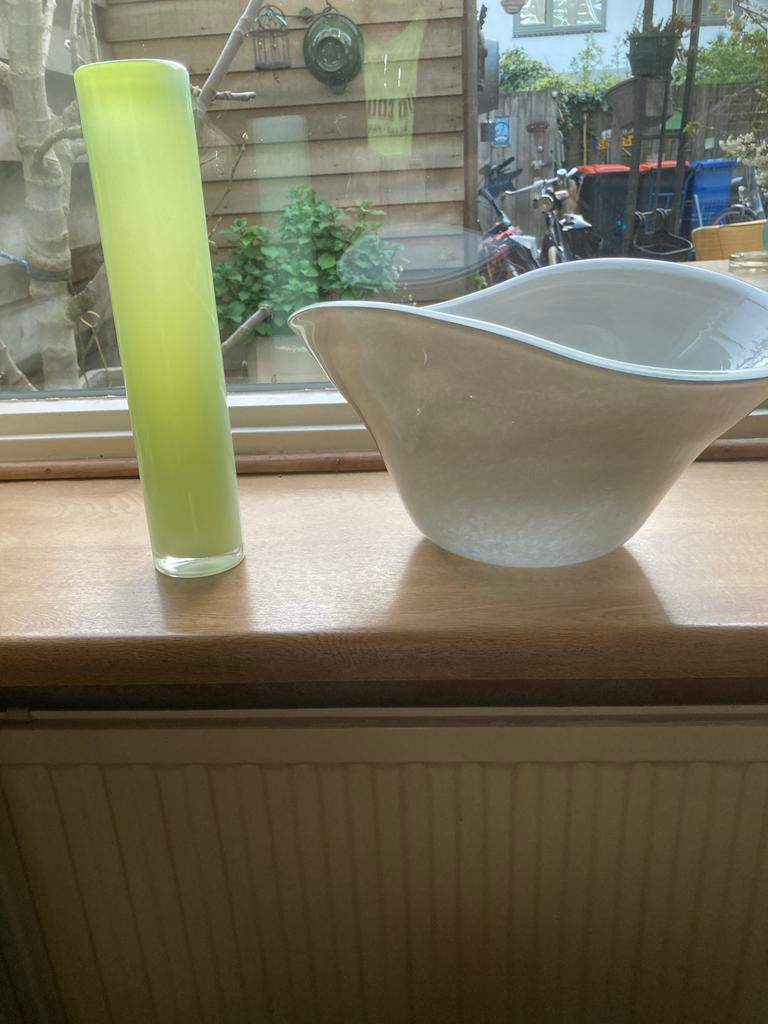 Henry Dean schaal Land van Dean (gemerkt)- Elegant Wit Glas, Antiek en Kunst, Ophalen of Verzenden