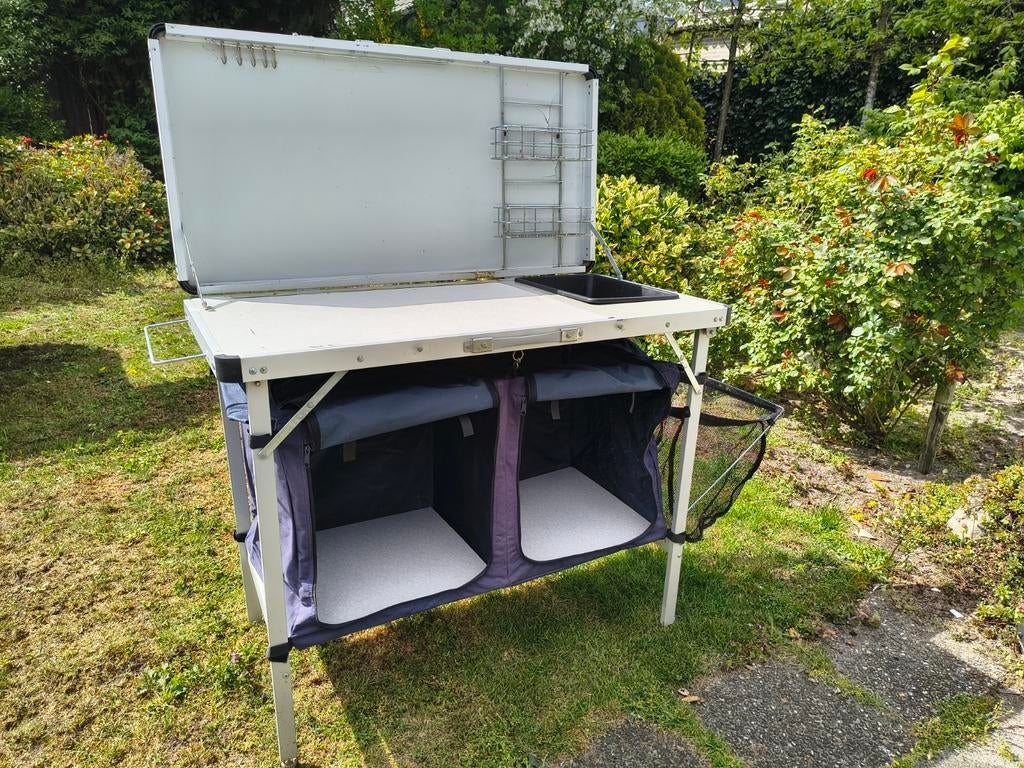 Opvouwbaar camping keukentje met wasbak en opbergruimte, Caravans en Kamperen, Ophalen