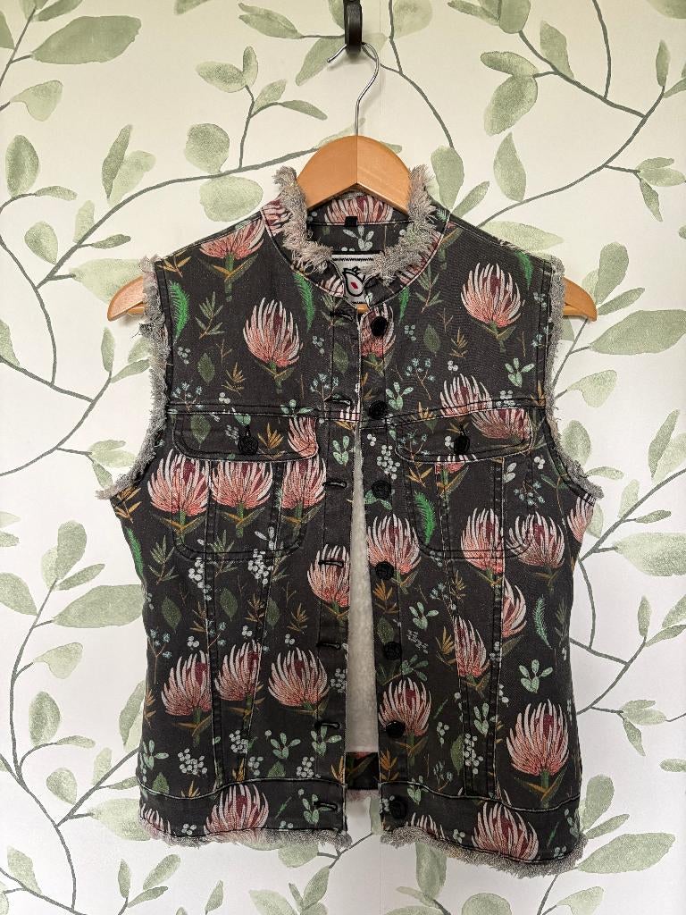 Florez bodywarmer gilet grijs roze groen small 36, Kleding | Dames, Bodywarmers, Ophalen of Verzenden, Zo goed als nieuw, Maat 36 (S)