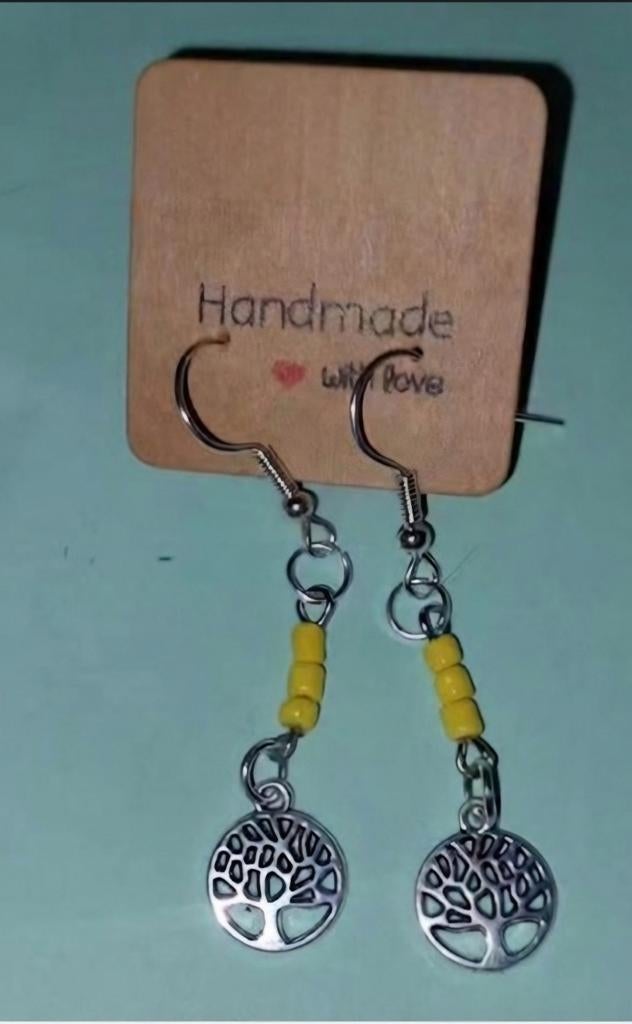 Handgemaakte oorbellen met levensboom, Ophalen, Nieuw, Geel, Overige materialen