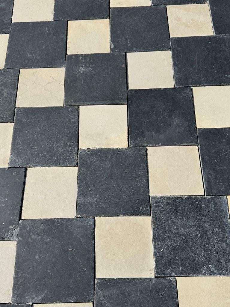 Antiek tegel patroon Zwart/Wit, Doe-het-zelf en Verbouw, Tegels, Gebruikt, Hardsteen, Minder dan 20 cm, 10 m² of meer