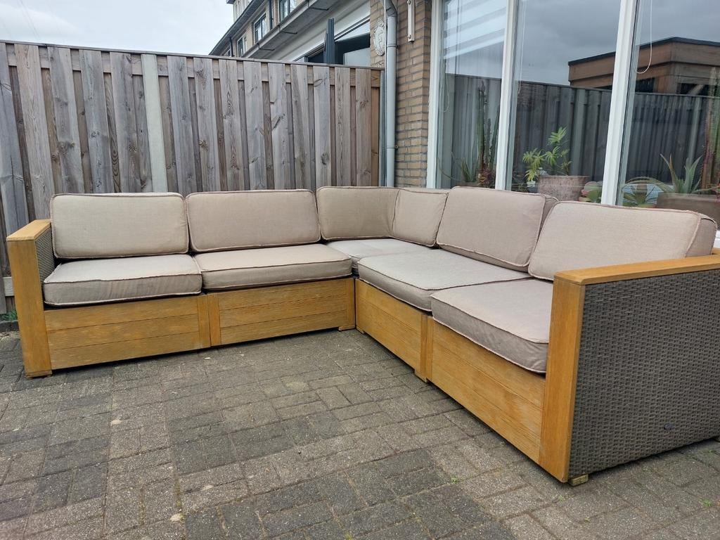 Loungeset wicker hout 6 persoons hoekbank Hartman, Tuin en Terras, Tuinsets en Loungesets, Ophalen, Gebruikt, Wicker, Bank