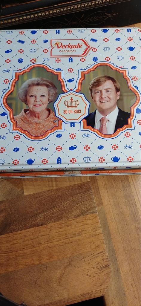 Verkade blik Beatrix en Willem-Alexander 30-04-2013, Verzamelen, Ophalen of Verzenden