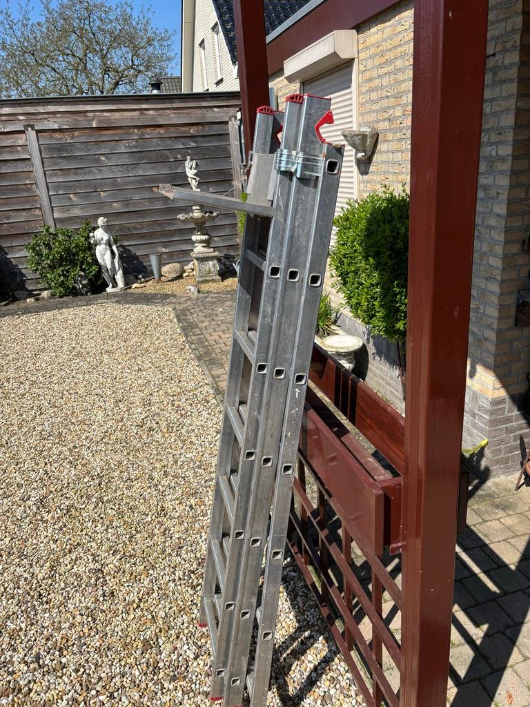 Allround 3-delige aluminium ladder - 4 meter, Gebruikt, Ophalen of Verzenden, Ladder, Opvouwbaar of Inschuifbaar