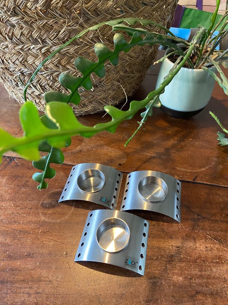 Drie mooie ZACK theelicht houders mat geborsteld staal izgst, Ophalen of Verzenden, Zo goed als nieuw, Metaal, Kandelaar