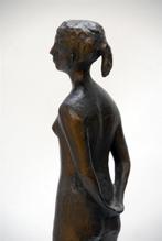 Bronzen beeld staand naakt meisje, Jacques Coquillay, Ophalen, Brons