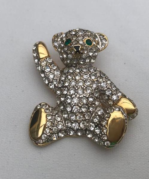 Vintage Teddy Bear Broche met strass - 90s, Sieraden, Tassen en Uiterlijk, Broches, Zo goed als nieuw, Overige materialen, Goud