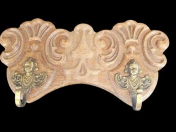 2161 Vintage houten eiken kapstokje kapstok haakjes beschikbaar voor biedingen