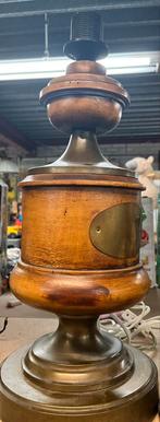 Vintage houten tafellamp, Ophalen, Brons