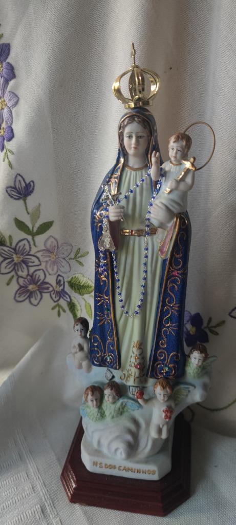 1024 Mooi beeld Maria en Kind met Engeltjes en rozenkrans, Verzamelen, Religie, Zo goed als nieuw, Christendom | Katholiek, Beeld(je)