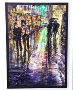 Modern kunstschilderij   ,,Walking in the rain,,, Antiek en Kunst, Ophalen