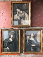 Antieke Gravures in Gouden Lijst (Set van 3), Antiek en Kunst, Kunst | Etsen en Gravures, Ophalen of Verzenden