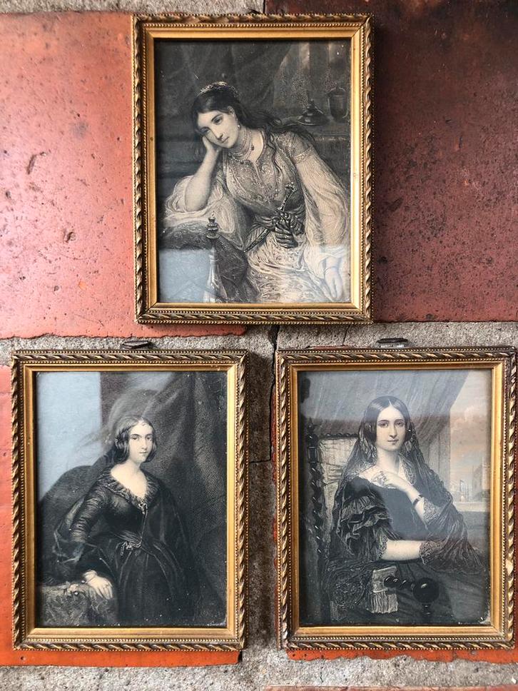 Antieke Gravures in Gouden Lijst (Set van 3), Antiek en Kunst, Kunst | Etsen en Gravures, Ophalen of Verzenden