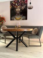 Eetafel rond mangohout met bank, Huis en Inrichting, Tafels | Eettafels, Ophalen, Gebruikt, Rond, Vier personen