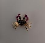 Goudkleurige broche krab zwart met roze steentjes, Verzenden, Nieuw, Zwart, Overige materialen