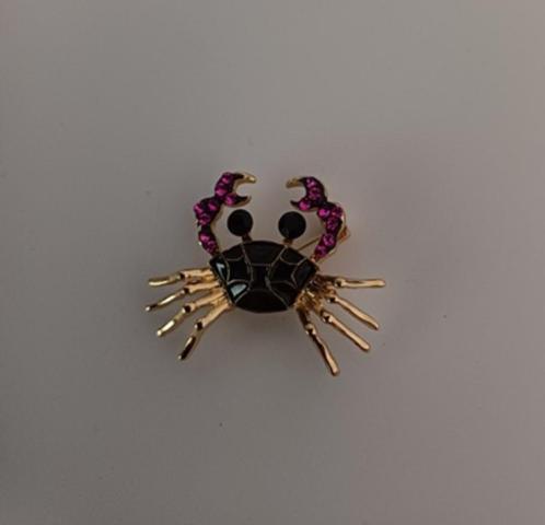 Goudkleurige broche krab zwart met roze steentjes, Sieraden, Tassen en Uiterlijk, Broches, Nieuw, Overige materialen, Zwart, Verzenden
