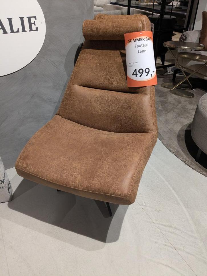 MODERNE NIEUWE COGNAC LEDEREN FAUTEUIL STERK AFGEPRIJSD, Huis en Inrichting, Fauteuils, Nieuw, Leer, Metaal, Stof, 50 tot 75 cm