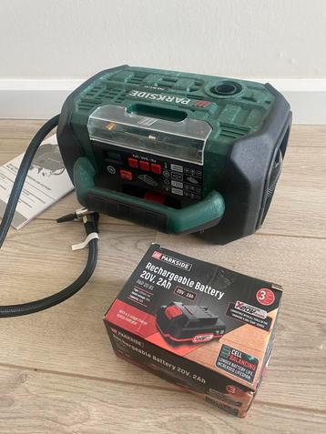 Parkside 20V Accu Compressor + 2Ah Accu - Nieuwstaat beschikbaar voor biedingen