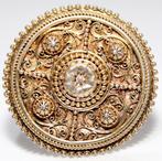 Antieke 935 Zilver Vermeil Etruskische Stijl Broche, Verzenden, Zilver, Broche, Verguld