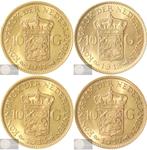Nederland - 10 Gulden 1911 t/m 1917 (4 x) Wilhelmina - GOUD, Setje, Goud, Koningin Wilhelmina, Ophalen of Verzenden