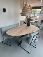 Organische kiezelvorm massief eiken tafels op voorraad, Ophalen of Verzenden, Zo goed als nieuw, Rechthoekig, 50 tot 100 cm