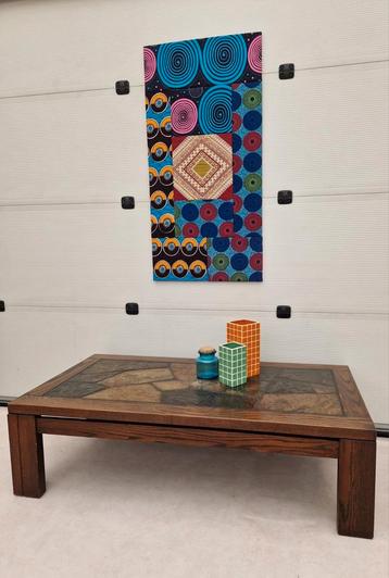 Vintage brutalist salontafel met leisteen,  beschikbaar voor biedingen