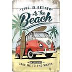 Volkswagen Bulli at the beach relief reclamebord van metaal, Ophalen of Verzenden, Nieuw, Auto's