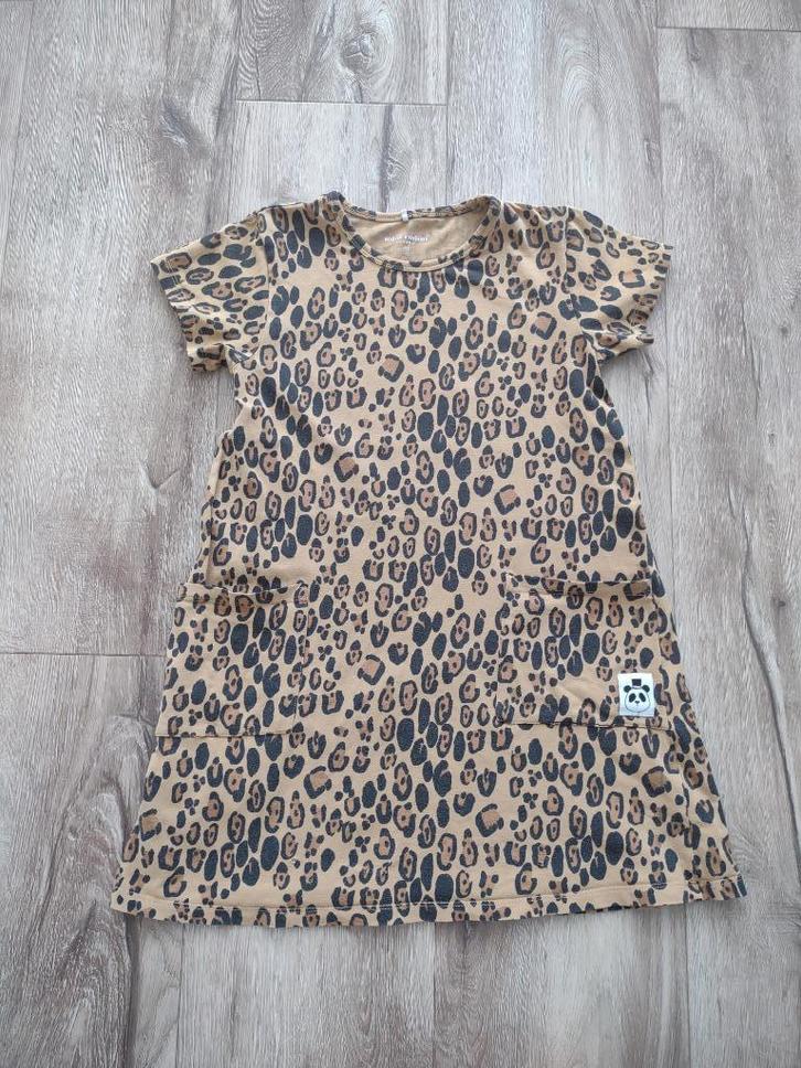 Prachtige bruine jurk met panterprint Mini Rodini, 116-122., Kinderen en Baby's, Kinderkleding | Maat 116, Zo goed als nieuw, Meisje