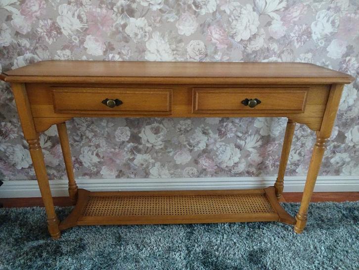 Landelijke sidetable/ wandtafel/ tafel  met webbing, Huis en Inrichting, Tafels | Sidetables, Zo goed als nieuw, 25 tot 50 cm