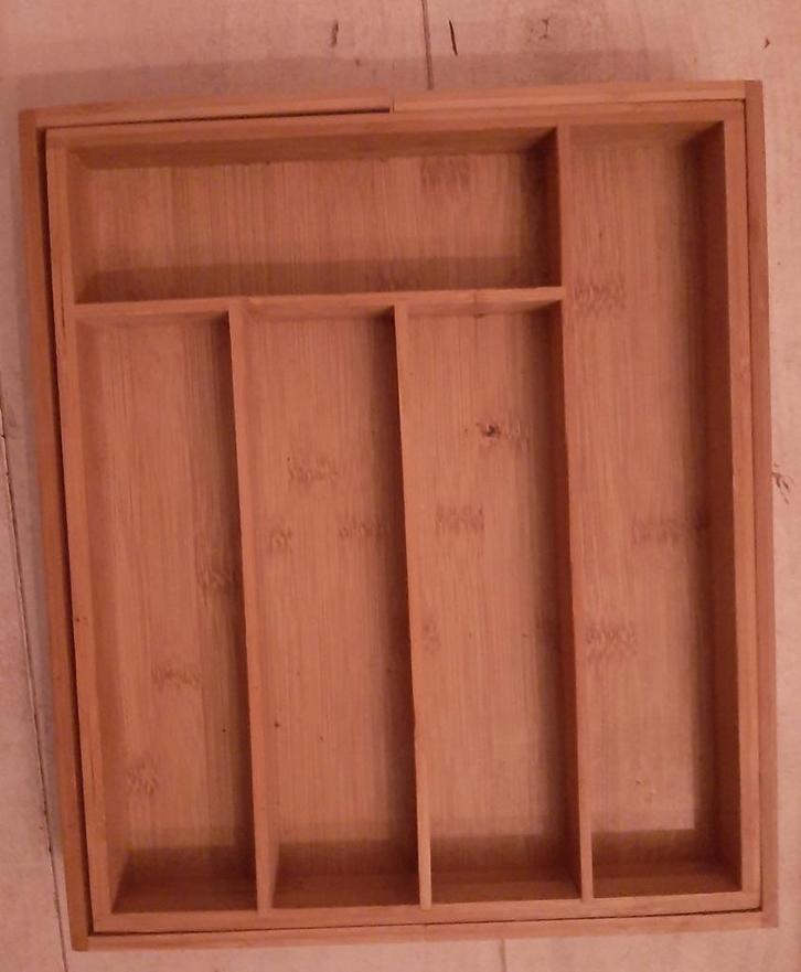 Uitschuifbare Bamboe Bestekbak, Huis en Inrichting, Keuken | Bestek, Zo goed als nieuw, Hout, Ophalen of Verzenden