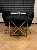 Luxe Eettafelset Zwart Visgraat & Gouden Onderstel, Huis en Inrichting, Tafels | Eettafels, Ophalen, Nieuw, 50 tot 100 cm, Vier personen