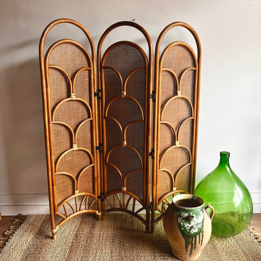 Rotan bamboe kamerscherm vintage, Huis en Inrichting, Woonaccessoires | Kamerschermen, Ophalen, Vintage, Zo goed als nieuw, X