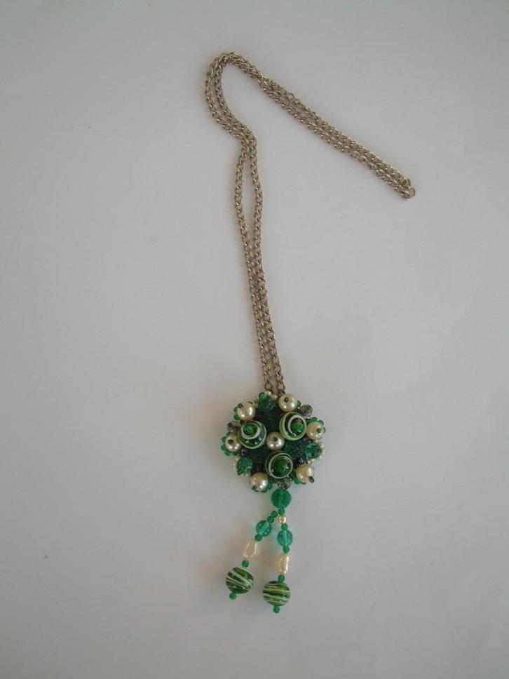 Gave grote retro ketting met grote groene hanger, Sieraden, Tassen en Uiterlijk, Kettingen, Ophalen of Verzenden