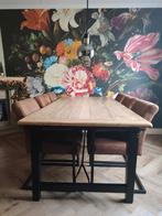 Zwaar massief eiken tafel met 6 stoelen, Ophalen, Zo goed als nieuw, 4 tot 6 stoelen