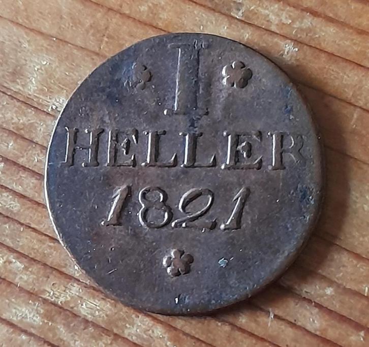 Duitsland Frankfurt 1 heller 1821 schuin lettertype, Postzegels en Munten, Munten | Europa | Niet-Euromunten, Losse munt, Duitsland