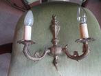 Duo lampjes met koperen wandbevestiging, Huis en Inrichting, Lampen | Wandlampen, Ophalen of Verzenden, Zo goed als nieuw, Glas
